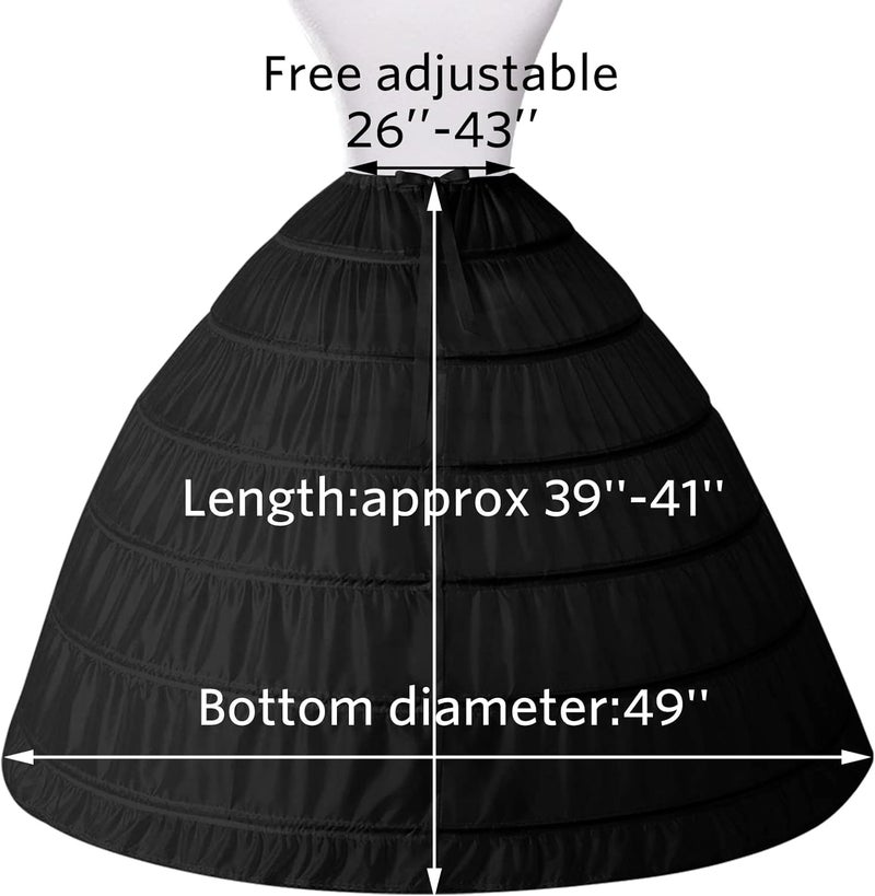 PrettyQueen Women 6 Hoop Petticoat White A-line Floor-Length Crinoline Underskirt for Bridal Wedding Dress Ball Gown - Image 2